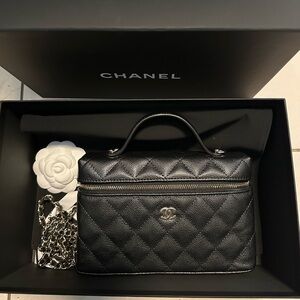 Chanel Black Quilted Mini Bag with Silver Chain